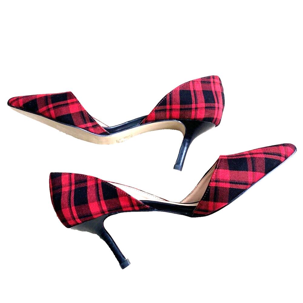 NEW Sole Society US 10M JENN Red Black Plaid High Heel D’Orsay Pumps Dressy Shoe